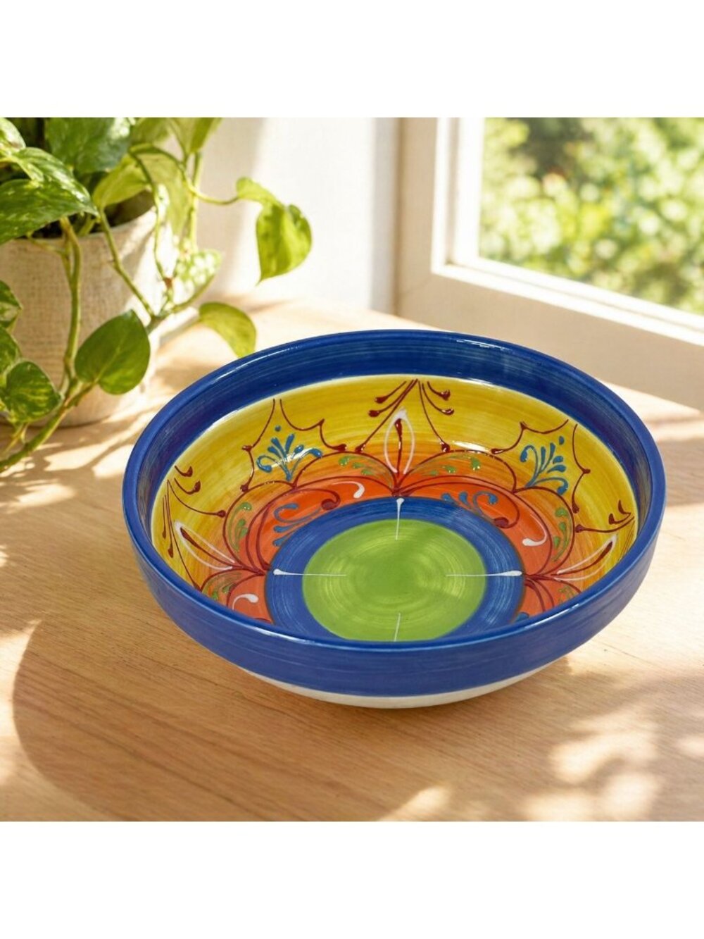 Hand-Painted Ceramic Bowl With Floral & Vine Pattern - Made In Spain - Vintage K